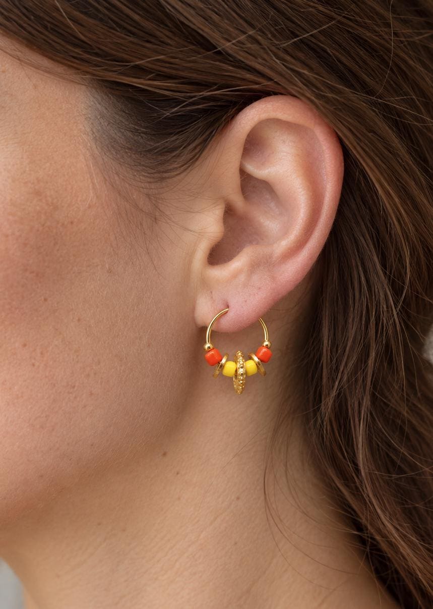 Mini-créoles "Joie" jaunes et orange, détails dorés | Alma Rosa
