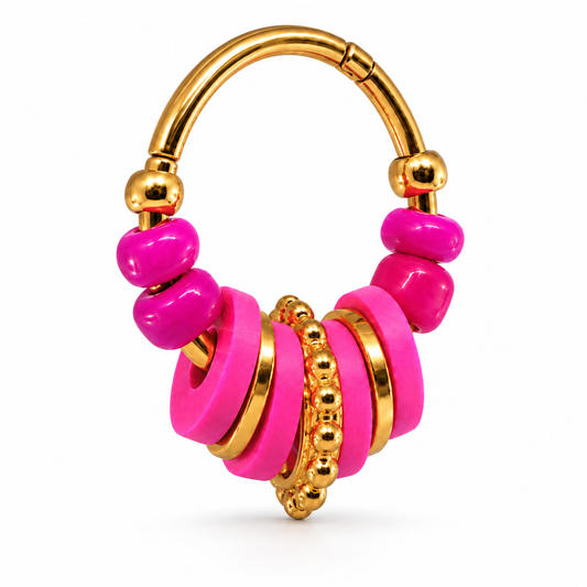 Pink pearl hoop earrings with gold details – Alma Rosa
