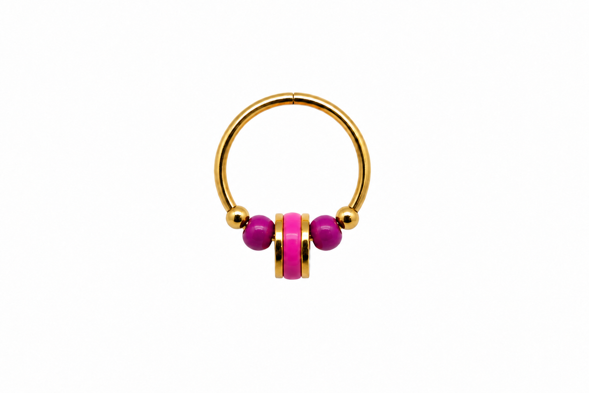 Mini-créoles perles colorées roses et violettes, détails dorés - Alma Rosa