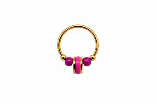 Mini-créoles perles colorées roses et violettes, détails dorés - Alma Rosa