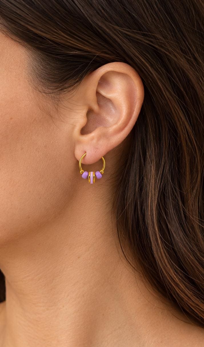 Mini-créoles "Diabolo" colorées, détails dorés | Alma Rosa