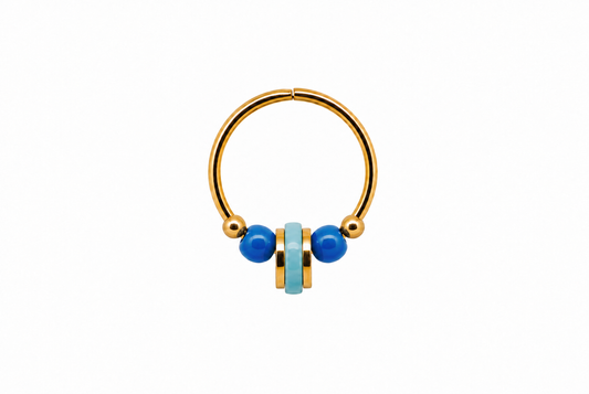 Mini-créoles perles colorées bleues et détails dorés - Alma Rosa