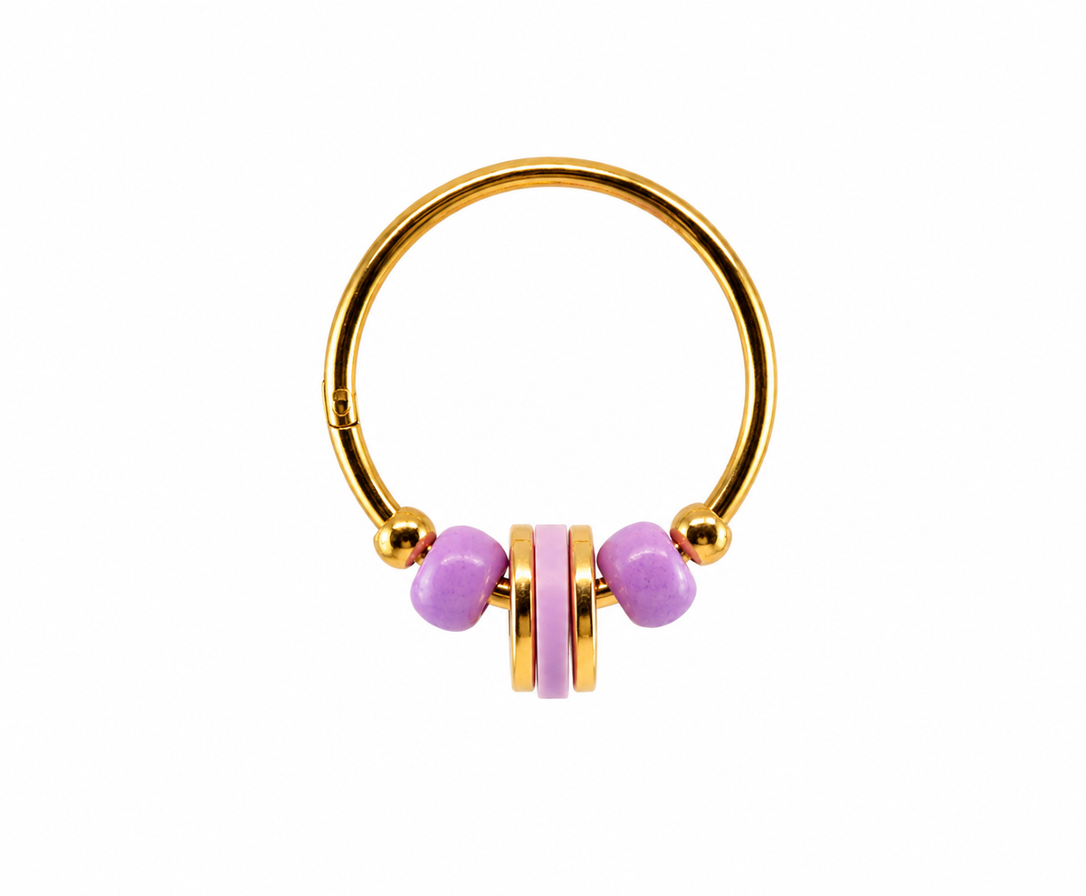 Mini-créoles perles colorées lilas et détails dorés - Alma Rosa