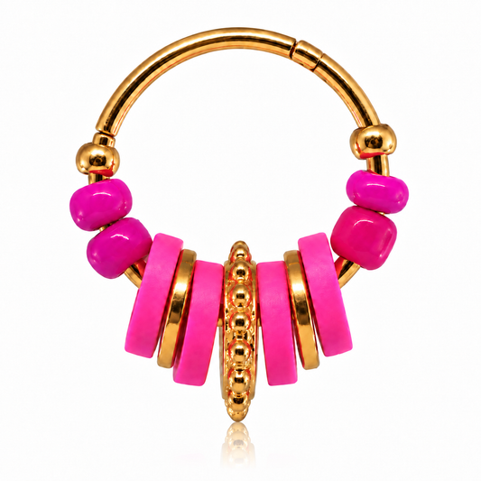 Pink pearl hoop earrings with gold details – Alma Rosa